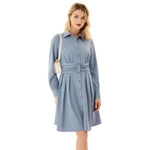 Women's Button Down A-Line Midi Dresses Grey Blue